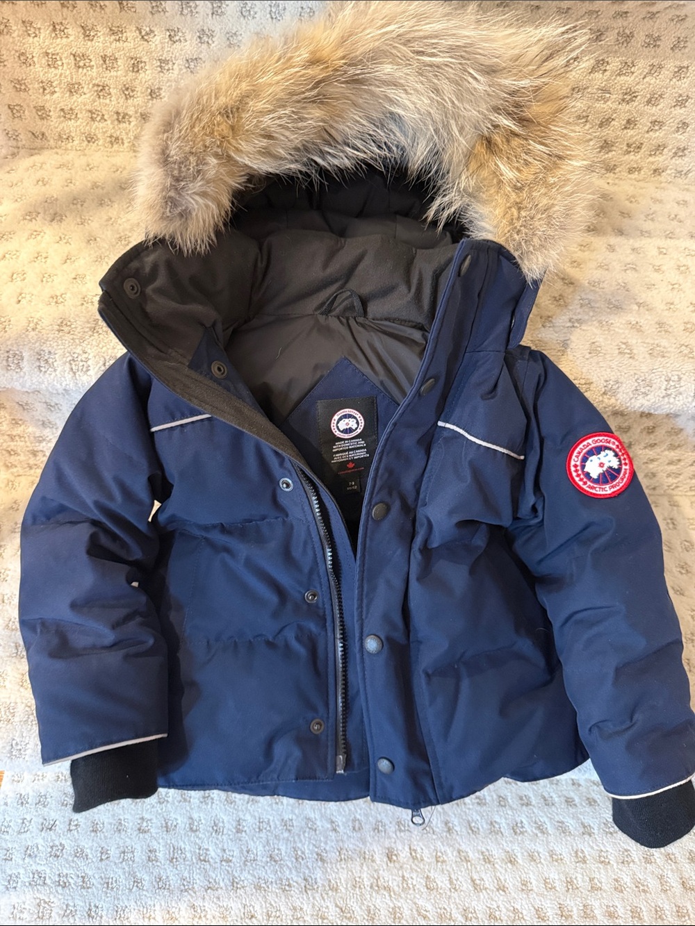 Canada Goose Navy Kids Parka with Fur-Trim Hood